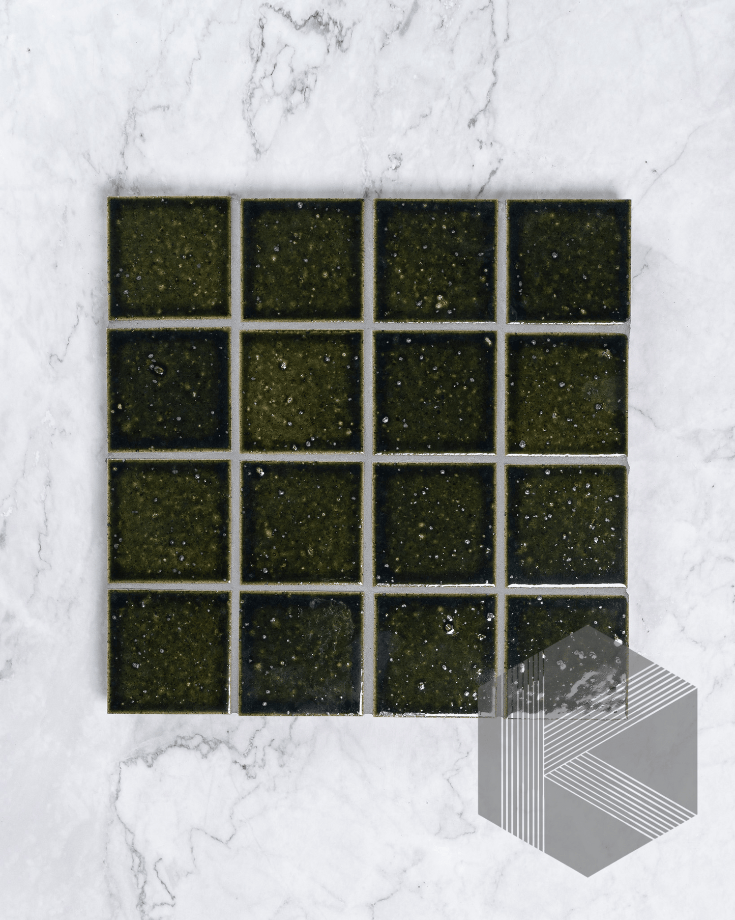 Hatsu Square Oribe Green Japanese Hand Crafted Mosaics 72x72mm