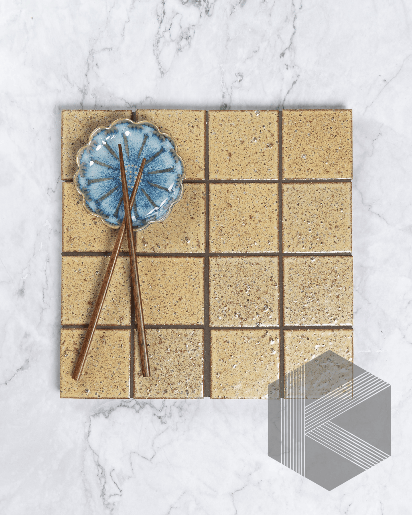 Hatsu Square Wheat Japanese Hand Crafted Mosaics 72x72mm