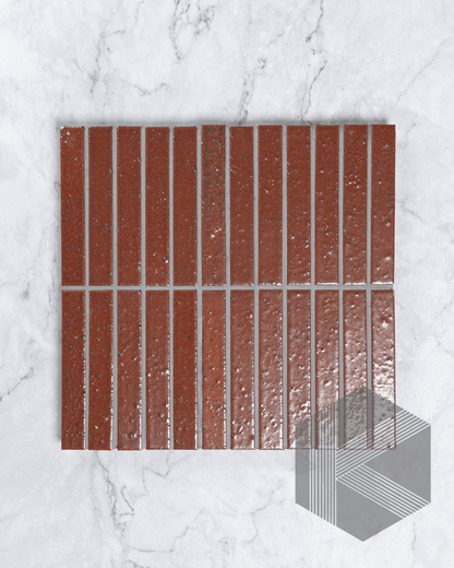 Hatsuborder Burnt Red Japanese Hand Crafted Mosaics 23x152mm